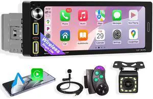 Single Din Car Stereo with Wireless Apple CarPlay & Android Auto, Designed for Older Vehicles, Bluetooth Hands-Free, FM Radio, Backup Camera Support Single Din Car Stereo with Wireless Apple CarPlay & Android Auto, Designed for Older Vehicles, Bluetooth Hands-Free, FM Radio, Backup Camera Support