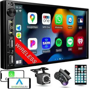 Wireless 7 inch Double Din Car Stereo with Apple Carplay,Bluetooth FM Car Radio,Backup Camera,HD IPS 1024 * 600 Touch Screen,Mirror Lin,Build-in Mic/USB/AUX/Android Auto/SWC/Audio Wireless 7 inch Double Din Car Stereo with Apple Carplay,Bluetooth FM Car Radio,Backup Camera,HD IPS 1024 * 600 Touch Screen,Mirror Lin,Build-in Mic/USB/AUX/Android Auto/SWC/Audio