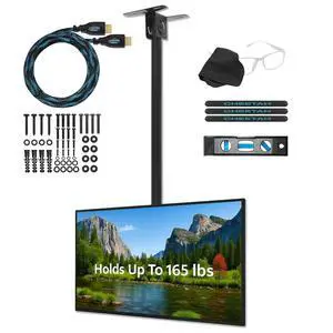 Ceiling TV Mount for 37-86 Inch TVs, Max 165lb, VESA 600 and Full 64" Extension Supports Newer Displays up to 100", Bracket Mounts Flat, Vaulted or in-Ceiling, 360 Swivel and 15 Degree Tilt Ceiling TV Mount for 37-86 Inch TVs, Max 165lb, VESA 600 and Full 64" Extension Supports Newer Displays up to 100", Bracket Mounts Flat, Vaulted or in-Ceiling, 360 Swivel and 15 Degree Tilt