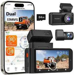 X3 Pro Dash Cam Front and Rear, 1440P 60FPS+1440P ADAS Dashcam, Dual STARVIS 2 IMX 675 Car Camera with Image Stabilization, 5.8GHz WiFi, GPS, Voice Control & Touch Screen, 64GB Card X3 Pro Dash Cam Front and Rear, 1440P 60FPS+1440P ADAS Dashcam, Dual STARVIS 2 IMX 675 Car Camera with Image Stabilization, 5.8GHz WiFi, GPS, Voice Control & Touch Screen, 64GB Card