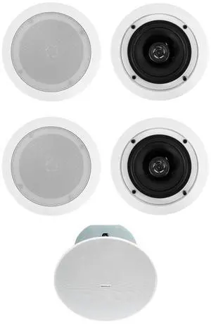 (2) CC525T 5.25" Ceiling Speakers, 70V/8-Ohm, 40W, In-Ceiling Audio, Aimable Tweeter, Paintable Grills, for Restaurants and Cafes (2) CC525T 5.25" Ceiling Speakers, 70V/8-Ohm, 40W, In-Ceiling Audio, Aimable Tweeter, Paintable Grills, for Restaurants and Cafes