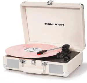 Record Player with Enhanced Speakers 3-Speed Bluetooth Suitcase Portable Vinyl Record Player Treble & Bass Control Belt Drive Vinyl Vintage Turntable AUX Line-in/Out, Creamy Record Player with Enhanced Speakers 3-Speed Bluetooth Suitcase Portable Vinyl Record Player Treble & Bass Control Belt Drive Vinyl Vintage Turntable AUX Line-in/Out, Creamy