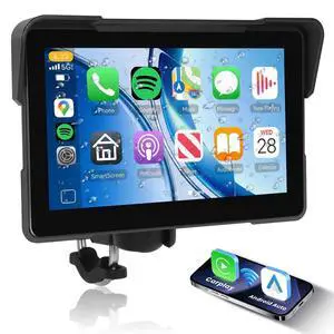 7 Inch Motorcycle CarPlay GPS Navigation System, Android Auto Portable CarPlay Screen for Motorcycle, Dual Bluetooth Car Play Moto, Si-ri, Goo-gle Assistant, EQ, IP67 Waterproof Touchscreen 7 Inch Motorcycle CarPlay GPS Navigation System, Android Auto Portable CarPlay Screen for Motorcycle, Dual Bluetooth Car Play Moto, Si-ri, Goo-gle Assistant, EQ, IP67 Waterproof Touchscreen