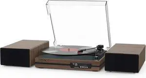 BT-112W Bluetooth Vintage Style Vinyl Record Player Turntable with 2 Stereo Bookshelf Speakers with Wireless Playback, FM Radio, 3-Speed, Vinyl Player, Support RCA Out, USB SD Record Feature BT-112W Bluetooth Vintage Style Vinyl Record Player Turntable with 2 Stereo Bookshelf Speakers with Wireless Playback, FM Radio, 3-Speed, Vinyl Player, Support RCA Out, USB SD Record Feature
