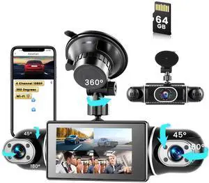 360° Dash Cam Front/Rear/Inside/Side 4-Channel Dash Camera FHD 1080P×4 Car Dash Cam with WiFi, APP Control, 64GB SD Card Included, 8 IR Night Vision, Loop Recording, G-Sensor, 24/7 Parking Mode 360° Dash Cam Front/Rear/Inside/Side 4-Channel Dash Camera FHD 1080P×4 Car Dash Cam with WiFi, APP Control, 64GB SD Card Included, 8 IR Night Vision, Loop Recording, G-Sensor, 24/7 Parking Mode