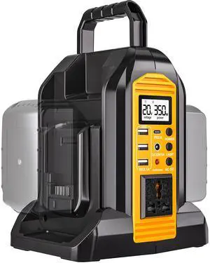 350W Power Inverter for Dewalt 20V/60V Batteries, Dual Battery DC 20V to AC 110-120V Pure Sine Wave with 3 USB Ports & LED Work Light, Portable Camping & Emergency Power Station (Tool Only) 350W Power Inverter for Dewalt 20V/60V Batteries, Dual Battery DC 20V to AC 110-120V Pure Sine Wave with 3 USB Ports & LED Work Light, Portable Camping & Emergency Power Station (Tool Only)