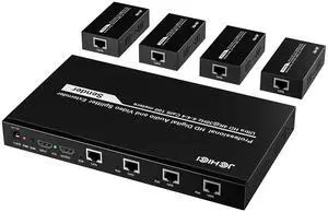 HDMI Extender Splitter 1 x 4, 4K@30Hz 100M(328fts) HDMI Splitter with Loopout and EDID Copy Function, Lossless Transmission and Zero Latency, Support 3D HDMI Extender Splitter 1 x 4, 4K@30Hz 100M(328fts) HDMI Splitter with Loopout and EDID Copy Function, Lossless Transmission and Zero Latency, Support 3D