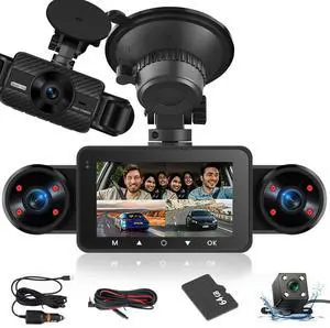 Dash Cam Front and Rear Inside, 4 Channel Dash Cam 3" IPS Screen Front and Back with 8 IR Night Vision Lights, Loop Recording, 24 Hours Recording, G-Sensor, Reverse Help + 64G Memory Card Dash Cam Front and Rear Inside, 4 Channel Dash Cam 3" IPS Screen Front and Back with 8 IR Night Vision Lights, Loop Recording, 24 Hours Recording, G-Sensor, Reverse Help + 64G Memory Card