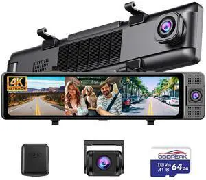 12" Rear View Mirror Camera, 3 Channel 4K Mirror Dash Cam Front, Inside and Rea1080P Camera, Smart Full Touch Screen Backup Camera for car, Dash Cam with WDR Camera,Night Vision,Free 64GB Card & GPS 12" Rear View Mirror Camera, 3 Channel 4K Mirror Dash Cam Front, Inside and Rea1080P Camera, Smart Full Touch Screen Backup Camera for car, Dash Cam with WDR Camera,Night Vision,Free 64GB Card & GPS