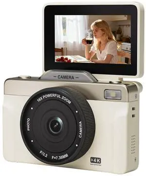 4K Digital Camera with 16X Zoom Anti Shake, 3" LCD 180° Flip Screen Compact Vlogging Camera with 32G SD-Card, White 4K Digital Camera with 16X Zoom Anti Shake, 3" LCD 180° Flip Screen Compact Vlogging Camera with 32G SD-Card, White