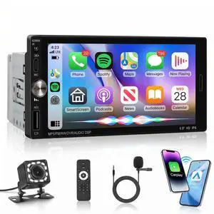 Single Din Car Stereo Wireless Carplay Android Auto, Car Stereo Receivers Bluetooth 5.2, 6.9" IPS Touchscreen Radio 1 Din, Backup Camera, Mirror Link, SWC, FM EQ USB Type-C Single Din Car Stereo Wireless Carplay Android Auto, Car Stereo Receivers Bluetooth 5.2, 6.9" IPS Touchscreen Radio 1 Din, Backup Camera, Mirror Link, SWC, FM EQ USB Type-C