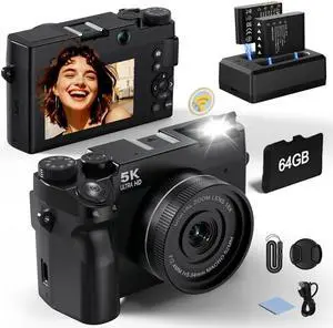 5K 75 MP Digital Camera for Photography with 18X Zoom, WiFi Autofocus Vlogging Camera with UHD Dual Lens, 64GB Card Point and Shoot Travel Cameras for Beginner and Teen 1 Charge for 2 Batteries, Gift 5K 75 MP Digital Camera for Photography with 18X Zoom, WiFi Autofocus Vlogging Camera with UHD Dual Lens, 64GB Card Point and Shoot Travel Cameras for Beginner and Teen 1 Charge for 2 Batteries, Gift