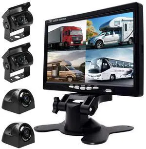 RV Backup Camera System- 7 Inch 4 Split Reversing Monitor, Night Vision, IP68 Waterproof, Parking Monitoring, Hard-Wired Backup Camera for Trucks/Bus/Trailer/RV/Pickup RV Backup Camera System- 7 Inch 4 Split Reversing Monitor, Night Vision, IP68 Waterproof, Parking Monitoring, Hard-Wired Backup Camera for Trucks/Bus/Trailer/RV/Pickup
