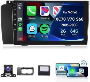 2+64G for Volvo XC70 V70 S60 2005-2009 Car Radio with Wireless Carplay/Android Auto,Android Car Stereo 9 Inch Touch Screen GPS Navigation WiFi Bluetooth FM/RDS Mirror Link SWC +Backup Camera&Mic 2+64G for Volvo XC70 V70 S60 2005-2009 Car Radio with Wireless Carplay/Android Auto,Android Car Stereo 9 Inch Touch Screen GPS Navigation WiFi Bluetooth FM/RDS Mirror Link SWC +Backup Camera&Mic