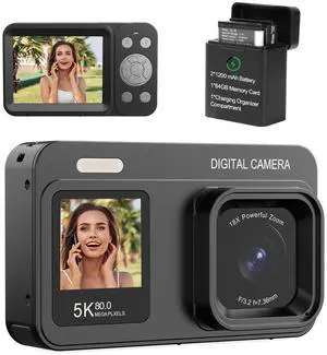 Upgraded 5K Dual Screen Digital Camera,80MP Vlog Photography Camera for YouTube,Campus,Travel,Compact Point & Shoot Camera for Teens & Beginners with Autofocus,18x Zoom,Anti-Shake,Black Upgraded 5K Dual Screen Digital Camera,80MP Vlog Photography Camera for YouTube,Campus,Travel,Compact Point & Shoot Camera for Teens & Beginners with Autofocus,18x Zoom,Anti-Shake,Black