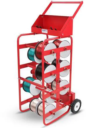 Electrical Wire Spool Rack - 11 Axle Portable Bulk Cable Reel - 150lb Capacity Wire Caddy Dolly Cart with Storage Tray Electrical Wire Spool Rack - 11 Axle Portable Bulk Cable Reel - 150lb Capacity Wire Caddy Dolly Cart with Storage Tray