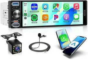 6.5 inch Single Din Car Radio Wireless Carplay Android Auto Car Stereo, 1 Din Radio Incell Touch Screen Stereo Bluetooth 5.2, Mirror Link, FM AM RDS SWC EQ USB Type-C Fast Charging, Backup Camera 6.5 inch Single Din Car Radio Wireless Carplay Android Auto Car Stereo, 1 Din Radio Incell Touch Screen Stereo Bluetooth 5.2, Mirror Link, FM AM RDS SWC EQ USB Type-C Fast Charging, Backup Camera