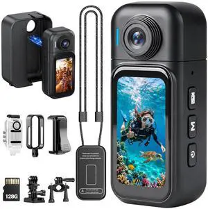 Body Camera with 180° Rotatable Lens and Water-Proof Case for Diving, WiFi Thumb-Sized Action Camera for Cycling, Traveling (128G-1080P, Black) Body Camera with 180° Rotatable Lens and Water-Proof Case for Diving, WiFi Thumb-Sized Action Camera for Cycling, Traveling (128G-1080P, Black)