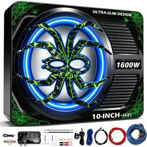 2026 Upgraded 1600W 10" Slim Under Seat Subwoofer with Built-in Amplifier - Powered Car Low Profile Bass Sub - Individual Controls (LPF/Gain/Bass Boost) LED Ambient Lights 2026 Upgraded 1600W 10" Slim Under Seat Subwoofer with Built-in Amplifier - Powered Car Low Profile Bass Sub - Individual Controls (LPF/Gain/Bass Boost) LED Ambient Lights