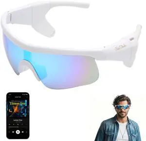 Smart Glasses for Men & Women, Bluetooth 5.3 Sports Sunglasses with Hands-Free Calls, Open-Ear Speaker, Polarized UV400, IPX5 Waterproof, Magnetic Charging for Running Cycling (White/Ice Blue) Smart Glasses for Men & Women, Bluetooth 5.3 Sports Sunglasses with Hands-Free Calls, Open-Ear Speaker, Polarized UV400, IPX5 Waterproof, Magnetic Charging for Running Cycling (White/Ice Blue)