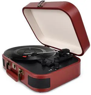 Vintage Suitcase Record Player, 3-Speed Portable Bluetooth Turntable with Built-in Speakers, for 7/10/12" Vinyl Records (Brown) Vintage Suitcase Record Player, 3-Speed Portable Bluetooth Turntable with Built-in Speakers, for 7/10/12" Vinyl Records (Brown)