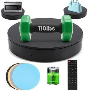 Photography Turntable 13.7inch/110lb, Rechargeable Battery, Powered, Motorized Rotating Display Stand with Remote Control, 360 Degree Large Display Turntable (Black) Photography Turntable 13.7inch/110lb, Rechargeable Battery, Powered, Motorized Rotating Display Stand with Remote Control, 360 Degree Large Display Turntable (Black)