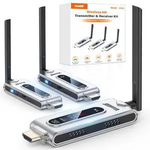Wireless HDMI Transmitter and 2 Receivers with LCD Display,4K Decode 2K@60Hz Output,492FT/150M Range,Plug & Play,5.8G+2.4GHz Extender for Video and Audio to Monitor from PC/Projector/TV Box Wireless HDMI Transmitter and 2 Receivers with LCD Display,4K Decode 2K@60Hz Output,492FT/150M Range,Plug & Play,5.8G+2.4GHz Extender for Video and Audio to Monitor from PC/Projector/TV Box