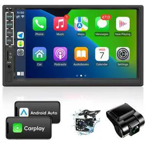 Double Din Car Stereo with Dash Cam&Camera, Apple Carplay&Android Auto, 7 Inch Touchscreen Double Din Radio Car Audio Receivers, Bluetooth, Voice Control, MirrorLink, FM/USB/TF/AUX/Subwoofer Double Din Car Stereo with Dash Cam&Camera, Apple Carplay&Android Auto, 7 Inch Touchscreen Double Din Radio Car Audio Receivers, Bluetooth, Voice Control, MirrorLink, FM/USB/TF/AUX/Subwoofer