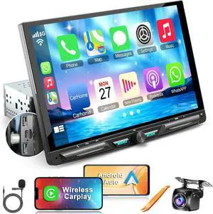 Wireless 10.1" Single Din Car Stereo CarPlay Radio, Carplay Android Auto Touch Screen, Bluetooth 5.3, Car Audio Receiver, 240W Subwoofer, Backup Camera, FM/AM SWC Wireless 10.1" Single Din Car Stereo CarPlay Radio, Carplay Android Auto Touch Screen, Bluetooth 5.3, Car Audio Receiver, 240W Subwoofer, Backup Camera, FM/AM SWC