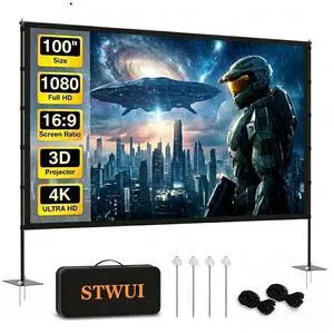 Projector Screen with Stand - 100 Inch Outdoor Projector Screen Portable Projector Screens 16:9 4K HD Outdoor Movie Screen with Carry Bag Can Enjoy Home Theater Projection Screen Projector Screen with Stand - 100 Inch Outdoor Projector Screen Portable Projector Screens 16:9 4K HD Outdoor Movie Screen with Carry Bag Can Enjoy Home Theater Projection Screen