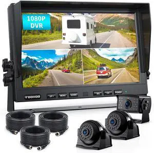 HD 1080P 10" Wired Backup Camera System, 10" Triple Split Screen Monitor W/Recording, IP69 Waterproof Side & Rear View Cameras, 4 Channel, Parking Lines, RV/Truck/Trailer/5th Wheel (DY103) HD 1080P 10" Wired Backup Camera System, 10" Triple Split Screen Monitor W/Recording, IP69 Waterproof Side & Rear View Cameras, 4 Channel, Parking Lines, RV/Truck/Trailer/5th Wheel (DY103)