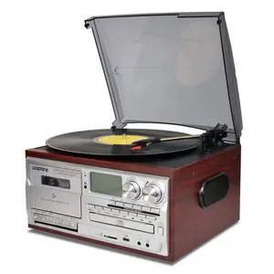 Vinyl Record Player 9 in 1 3 Speed Bluetooth Vintage Turntable CD Cassette Player AM/FM Radio USB Recorder Aux-in RCA Line-Out (Silver) Vinyl Record Player 9 in 1 3 Speed Bluetooth Vintage Turntable CD Cassette Player AM/FM Radio USB Recorder Aux-in RCA Line-Out (Silver)