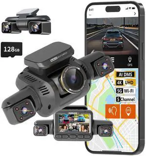 360° View 5 Channel Dash Cam Front and Rear with AI Driver Monitor System DMS, 4K Dash Camera for Cars, Built-in GPS WiFi Night Vision, Dashcam Free 128G Card, 24/7 Parking Monitor Mode, V8 Ultra-5CH 360° View 5 Channel Dash Cam Front and Rear with AI Driver Monitor System DMS, 4K Dash Camera for Cars, Built-in GPS WiFi Night Vision, Dashcam Free 128G Card, 24/7 Parking Monitor Mode, V8 Ultra-5CH