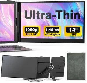 Laptop Screen Extender, 14-Inch Ultra-Thin & Lightweight, 1080P FHD Portable Travel Monitor, Plug & Play, Laptop Extended Monitor Portable for 13-17 Inch Laptops, Compatible with Win/Mac/Chrome/Linux Laptop Screen Extender, 14-Inch Ultra-Thin & Lightweight, 1080P FHD Portable Travel Monitor, Plug & Play, Laptop Extended Monitor Portable for 13-17 Inch Laptops, Compatible with Win/Mac/Chrome/Linux