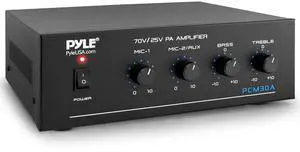 Compact 60 Watt Power Amplifier - Office, Home, Public Address System w/ RCA, 2 Microphone IN, 25/70 Volt Outputs, LED, Input Selector, Mic Talkover, Telephony, Music On Hold - PCM30A Compact 60 Watt Power Amplifier - Office, Home, Public Address System w/ RCA, 2 Microphone IN, 25/70 Volt Outputs, LED, Input Selector, Mic Talkover, Telephony, Music On Hold - PCM30A