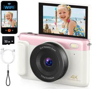 4K Digital Camera with Flip Screen, Pink, Compact Camera for Photography | Auto Focus, Built-in WiFi, 16x Digital Zoom, 2500mAh Battery, 32GB SD Card Included, Youtube Camera for Beginners, Kids 4K Digital Camera with Flip Screen, Pink, Compact Camera for Photography | Auto Focus, Built-in WiFi, 16x Digital Zoom, 2500mAh Battery, 32GB SD Card Included, Youtube Camera for Beginners, Kids