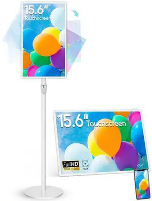 15.6" Digital Signage with 10000mAh Battery, Capacitive Touchscreen Advertising Display, Adjustable Stand, Android 13 Commercial LCD Monitor with Auto Play, Wireless Screen Mirroring, 2+32GB, White 15.6" Digital Signage with 10000mAh Battery, Capacitive Touchscreen Advertising Display, Adjustable Stand, Android 13 Commercial LCD Monitor with Auto Play, Wireless Screen Mirroring, 2+32GB, White