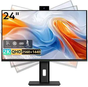 Touchscreen Monitor 24 Inch with Webcam Full HD 2560x1440P @100Hz 10-Point Multi Touch Screen PC Monitor, HDMI VGA USB Port, Built-in Speakers Touchscreen Monitor 24 Inch with Webcam Full HD 2560x1440P @100Hz 10-Point Multi Touch Screen PC Monitor, HDMI VGA USB Port, Built-in Speakers