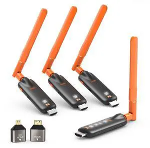 Wireless HDMI Transmitter and 3 Receivers, 656FT/200M Long Range, 5.8G, 4K Decode 1080P HD Output, Stable HDMI Extender for PC Laptop Camera Cable Box to Multiple TVs Monitors Projectors Wireless HDMI Transmitter and 3 Receivers, 656FT/200M Long Range, 5.8G, 4K Decode 1080P HD Output, Stable HDMI Extender for PC Laptop Camera Cable Box to Multiple TVs Monitors Projectors