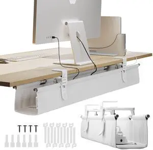 Original No Drill Under Desk Cable Management Tray 40.6" - Premium White Fabric Cable Management Under Desk - Clamp/Screw Mount Cord Organizer - Supports Upto 66lbs - Large Original No Drill Under Desk Cable Management Tray 40.6" - Premium White Fabric Cable Management Under Desk - Clamp/Screw Mount Cord Organizer - Supports Upto 66lbs - Large