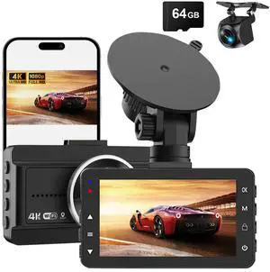 Dash Cam Front and Rear, 4K Full HD Dual Dash Camera for Cars W/ 64GB Card Included, Built-in 5G WiFi, Car Camera Dashcams for Cars with Night Vision, Parking Monitor, WDR, Emergency Lock Dash Cam Front and Rear, 4K Full HD Dual Dash Camera for Cars W/ 64GB Card Included, Built-in 5G WiFi, Car Camera Dashcams for Cars with Night Vision, Parking Monitor, WDR, Emergency Lock