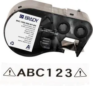 Authentic (M4C-1000-595-WT-BK) All-Weather Vinyl Labels 1 in W x 25ft Black on White. for use with BMP41, BMP51, M410, M510, and M511 Label Printers Authentic (M4C-1000-595-WT-BK) All-Weather Vinyl Labels 1 in W x 25ft Black on White. for use with BMP41, BMP51, M410, M510, and M511 Label Printers