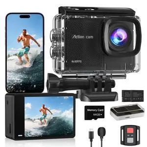 4K 60FPS Action Camera with 64GB Card-48MP Waterproof Camera,40M Underwater Camera,8X Zoom,EIS Stabilization,WiFi,Remote Control,MotorcycleCamera with 2 Rechargeable Batteries 4K 60FPS Action Camera with 64GB Card-48MP Waterproof Camera,40M Underwater Camera,8X Zoom,EIS Stabilization,WiFi,Remote Control,MotorcycleCamera with 2 Rechargeable Batteries