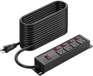 12 Gauge Outdoor Long Extension Cord with Multiple Outlets, 20 Amp Individual Switches Heavy Duty Surge Protector Power Strip, Garage Wall Mount Outlet Extender. 100 FT, Black 12 Gauge Outdoor Long Extension Cord with Multiple Outlets, 20 Amp Individual Switches Heavy Duty Surge Protector Power Strip, Garage Wall Mount Outlet Extender. 100 FT, Black