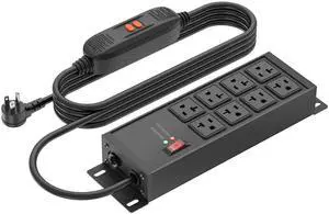 Heavy Duty Power Strip Surge Protector 20 AMP, Industrial GFCI Multiple Outlets Extender 12 Gauge 15 FT Extension Cord. Black High-Amp 8 Plugs for Shop Garage Kitchen Heavy Duty Power Strip Surge Protector 20 AMP, Industrial GFCI Multiple Outlets Extender 12 Gauge 15 FT Extension Cord. Black High-Amp 8 Plugs for Shop Garage Kitchen