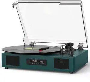 Vinyl Record Player Bluetooth with Built-in Speakers & USB Recording, Vintage Belt-Drive 3 Speeds Turntable Supports RCA Output, Auto-Stop, Green Vinyl Record Player Bluetooth with Built-in Speakers & USB Recording, Vintage Belt-Drive 3 Speeds Turntable Supports RCA Output, Auto-Stop, Green
