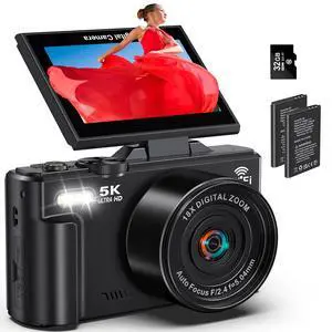 5K Digital Camera for Photography - 75MP WiFi Vlogging Camera for YouTube - UHD 18X Zoom Digital Cameras with Flip Screen 3" 180° - Travel Flash Camara with 32GB SD Card for Beginners & Adults 5K Digital Camera for Photography - 75MP WiFi Vlogging Camera for YouTube - UHD 18X Zoom Digital Cameras with Flip Screen 3" 180° - Travel Flash Camara with 32GB SD Card for Beginners & Adults
