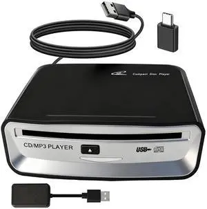 Portable CD Player for Car, External USB Compact Disc Drive for Vehicles Without Built-in Audio, Advanced Anti-Skip & Resume Playback, Dual Connection for Road Trips, Black Portable CD Player for Car, External USB Compact Disc Drive for Vehicles Without Built-in Audio, Advanced Anti-Skip & Resume Playback, Dual Connection for Road Trips, Black