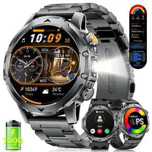 2026 Smart Watches for Men with 1000 mAh, 1.53" HD Display Military Smart watch, LED Torch, Answer/Make Calls, 120+Sports Modes, Heart Rate, Sleep Monitor, SpO2, IP68 Waterproof, iOS Android(3 Straps) 2026 Smart Watches for Men with 1000 mAh, 1.53" HD Display Military Smart watch, LED Torch, Answer/Make Calls, 120+Sports Modes, Heart Rate, Sleep Monitor, SpO2, IP68 Waterproof, iOS Android(3 Straps)