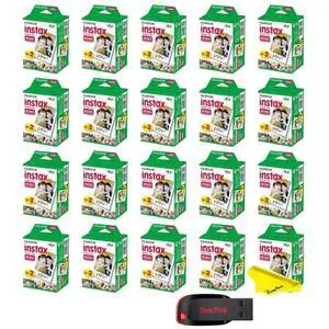Instax Mini Instant Camera Film with Sandisk 32 GB USB Flash Drive + 20 x Mini Twin Packs (400 Sheets) and Buzz-Photo Microfiber Cleaning Cloth Instax Mini Instant Camera Film with Sandisk 32 GB USB Flash Drive + 20 x Mini Twin Packs (400 Sheets) and Buzz-Photo Microfiber Cleaning Cloth